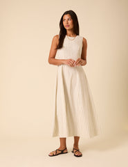 Cream Pinstripe Cedar Midi Dress