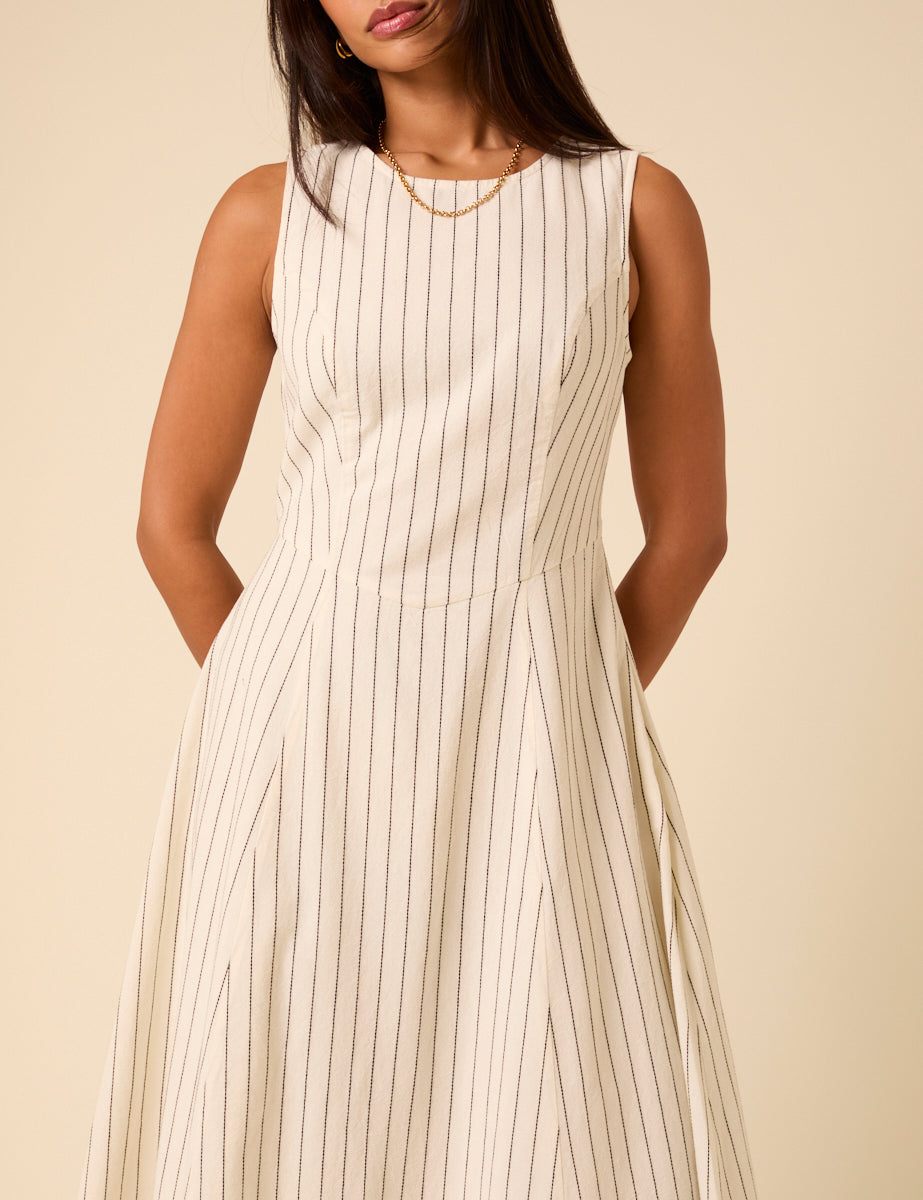 Cream Pinstripe Cedar Midi Dress