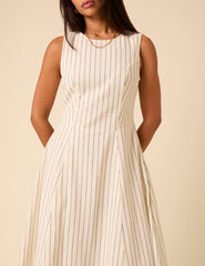 Cream Pinstripe Cedar Midi Dress