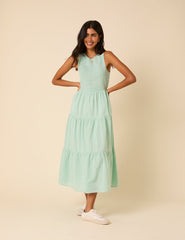 Mint Green Gingham Sleeveless Tiered Charlie Midi Dress