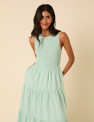 Mint Green Gingham Sleeveless Tiered Charlie Midi Dress