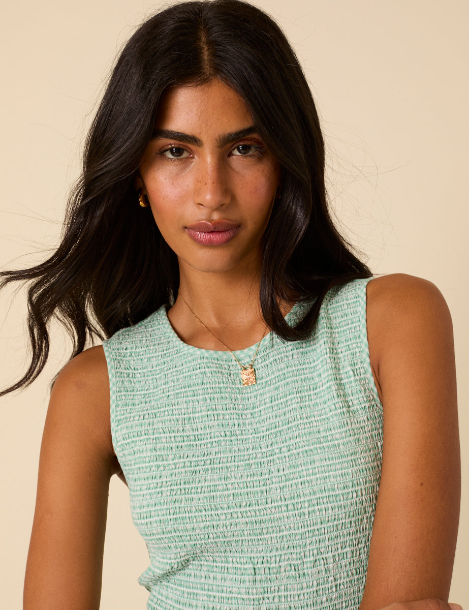 Mint Green Gingham Sleeveless Tiered Charlie Midi Dress