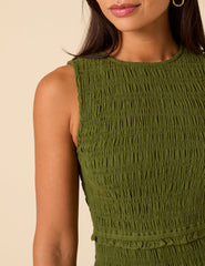 Green Shirred Bodice Ingrid Midi Dress