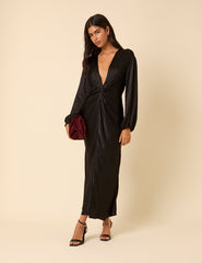 Black Balloon Sleeve Adina Midi Dress