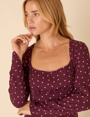 Burgundy Polka Dot Delilah Midi Dress