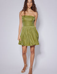 Green Velvet Bandeau Felicity Mini Dress