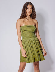 Green Velvet Bandeau Felicity Mini Dress
