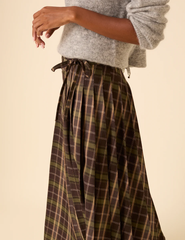 Green Check Tailored Kilt Midi Skirt
