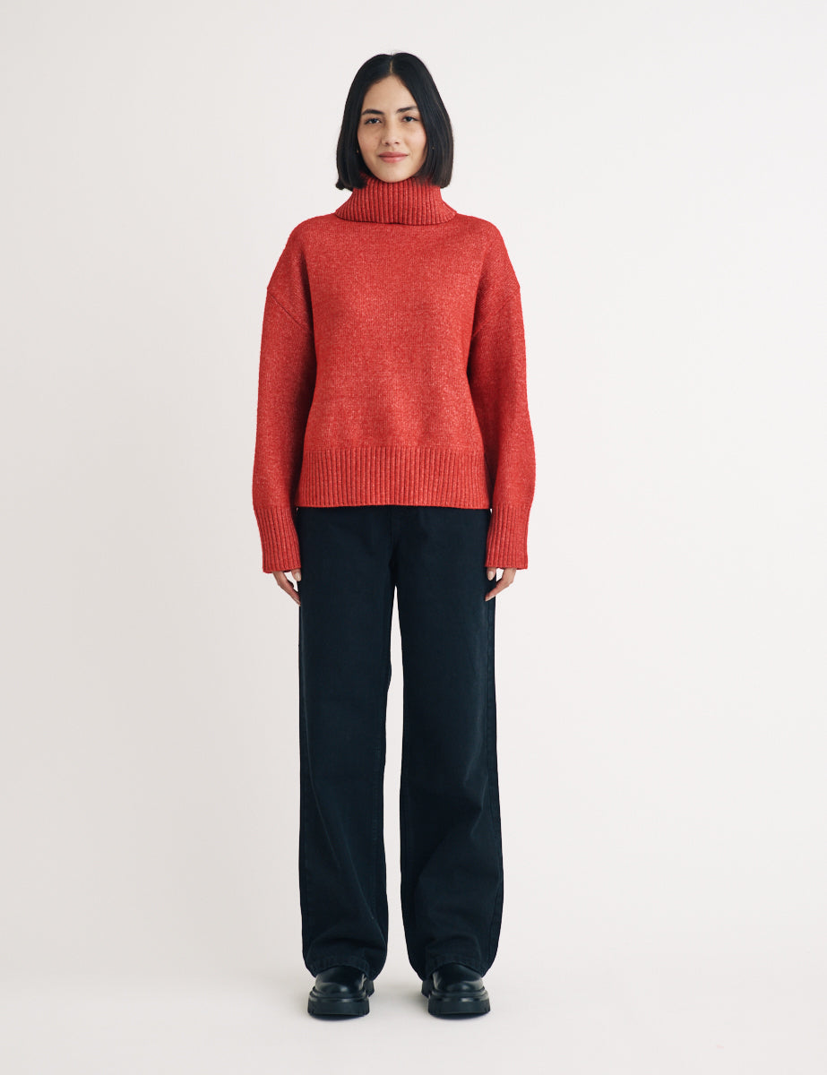 Red Roll Neck Knitted Jumper