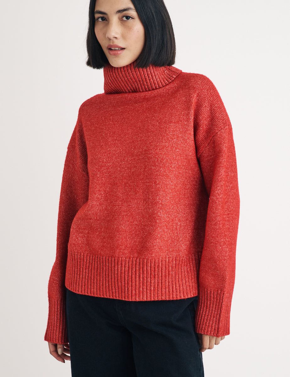Red Roll Neck Knitted Jumper