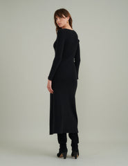 Black Knitted Scoop Neck Midi Dress