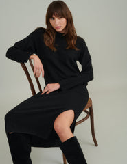 Black Crew Neck Knitted Midi Jumper Dress