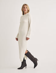 Cream Crew Neck Knitted Midi Jumper Dress