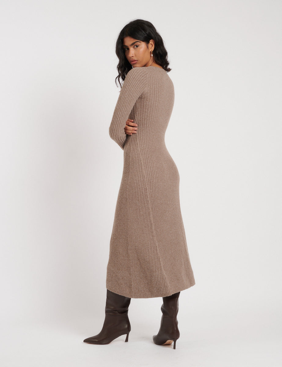 Brown Knitted Midi Dress