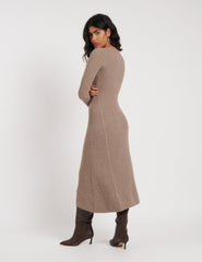 Brown Knitted Midi Dress