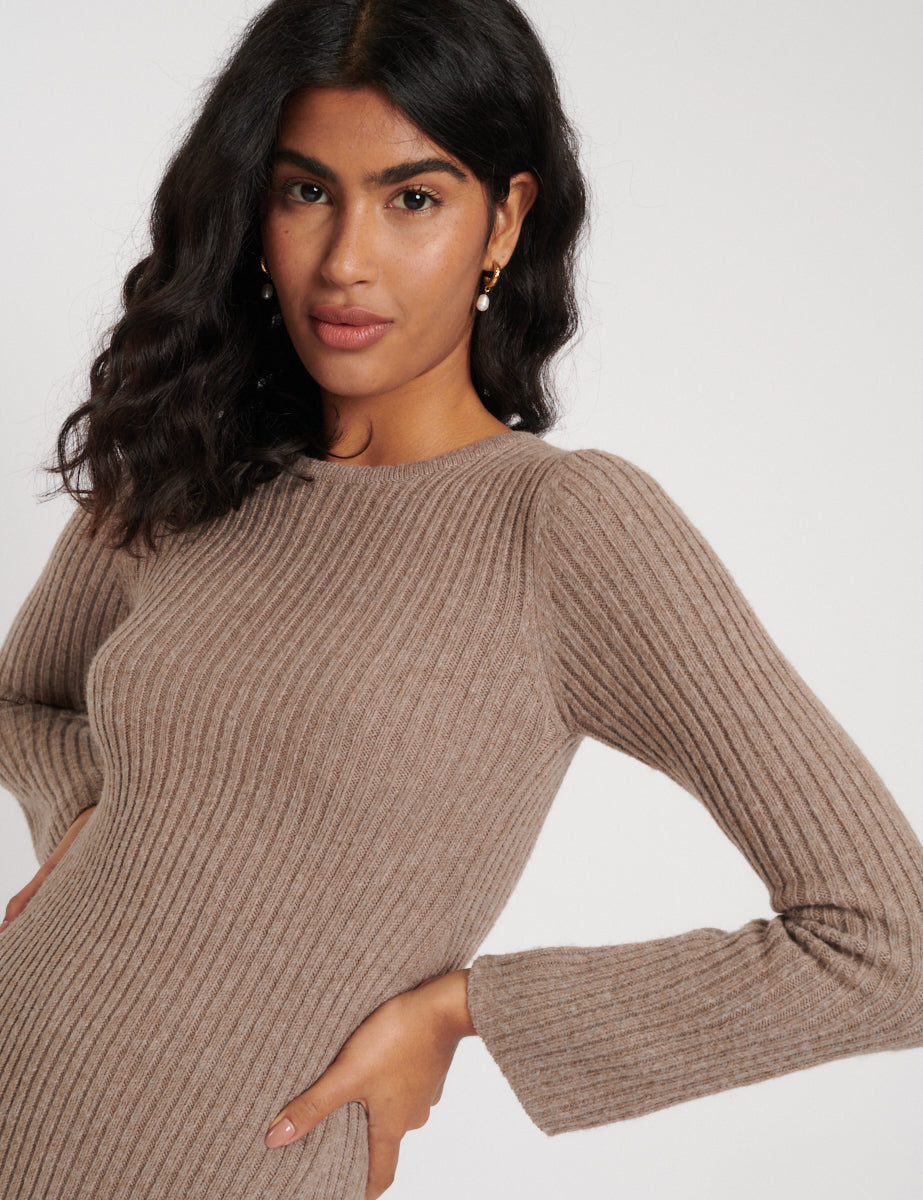 Brown Knitted Midi Dress