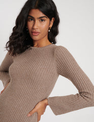 Brown Knitted Midi Dress