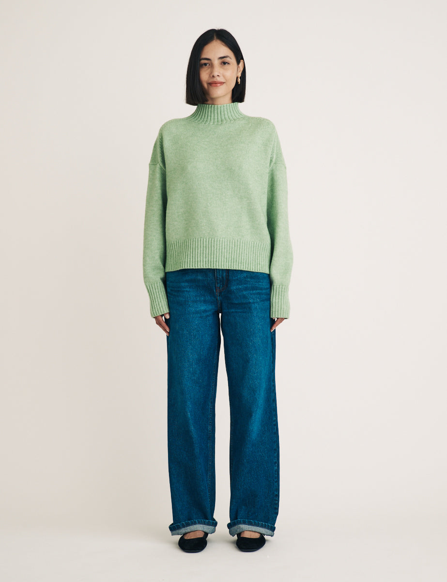 Green Funnel Neck Knitted Jumper