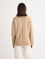 Beige Funnel Neck Longline Knitted Jumper