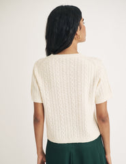 Cream Cable Wool Blend Knitted T-Shirt