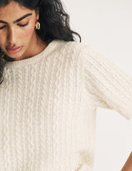 Cream Cable Wool Blend Knitted T-Shirt