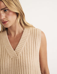 Beige V-neck Knitted Vest
