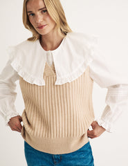 Beige V-neck Knitted Vest