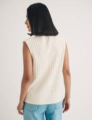 Cream Funnel Neck Rib Wool Blend Knitted Vest