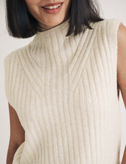 Cream Funnel Neck Rib Wool Blend Knitted Vest