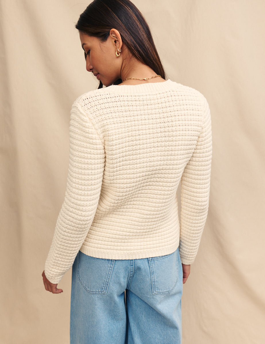 Cream Textured Knitted Cardigan