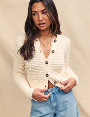 Cream Textured Knitted Cardigan