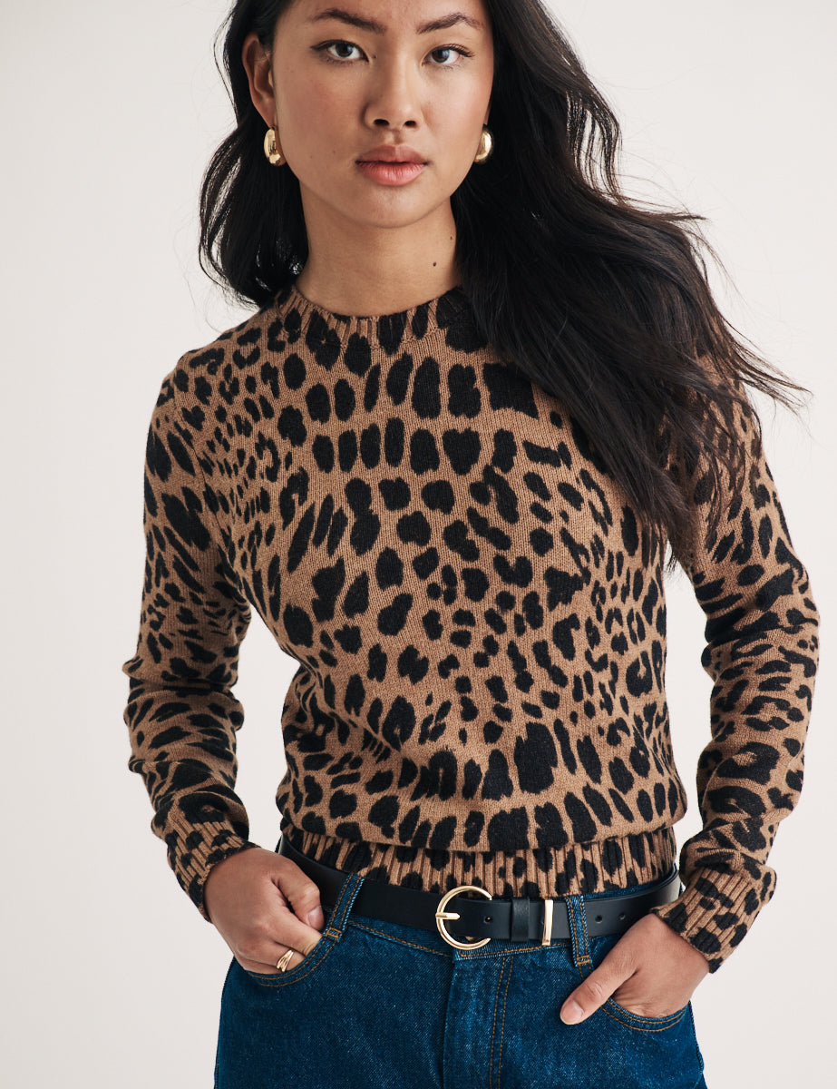 Leopard Print Wool Blend Knitted Jumper