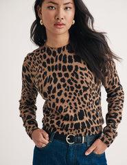 Leopard Print Wool Blend Knitted Jumper