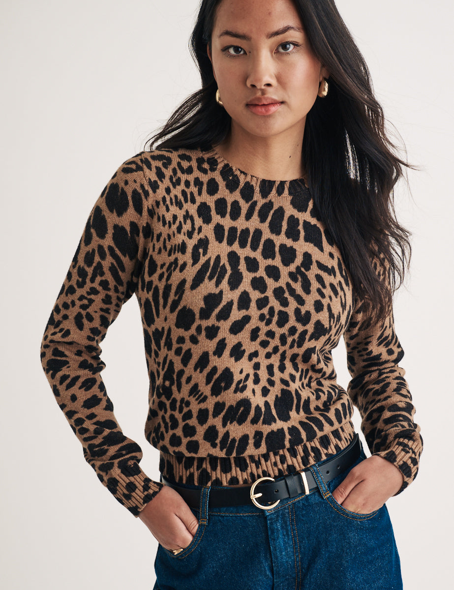 Leopard Print Wool Blend Knitted Jumper