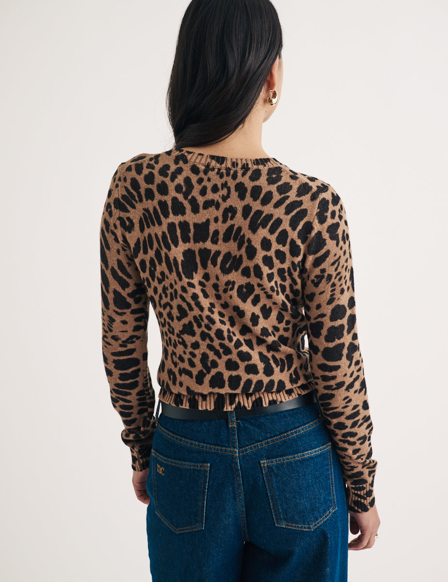 Leopard Print Wool Blend Knitted Jumper
