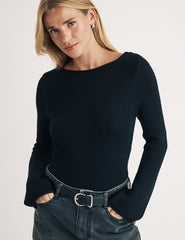 Black Slash Neck Knitted Jumper