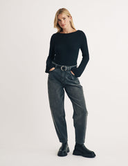 Black Slash Neck Knitted Jumper