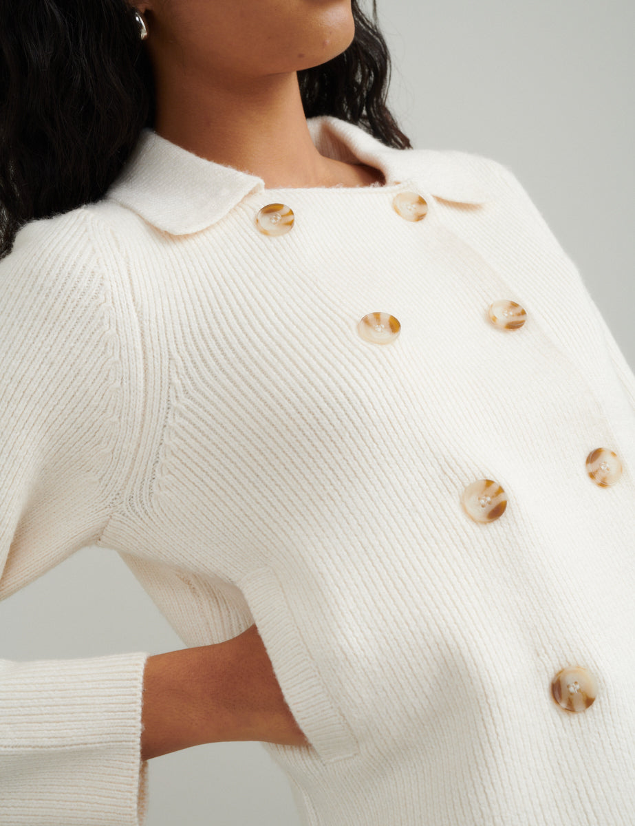 Cream Double Breasted Collar Cardigan