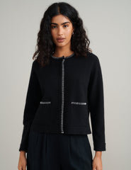 Black Blanket Stitch Crew Neck Cardigan