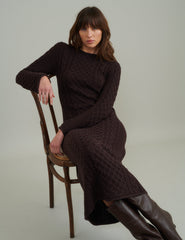 Brown Cable Stitch Knitted Dress
