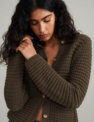 Khaki Textured Knitted Cardigan