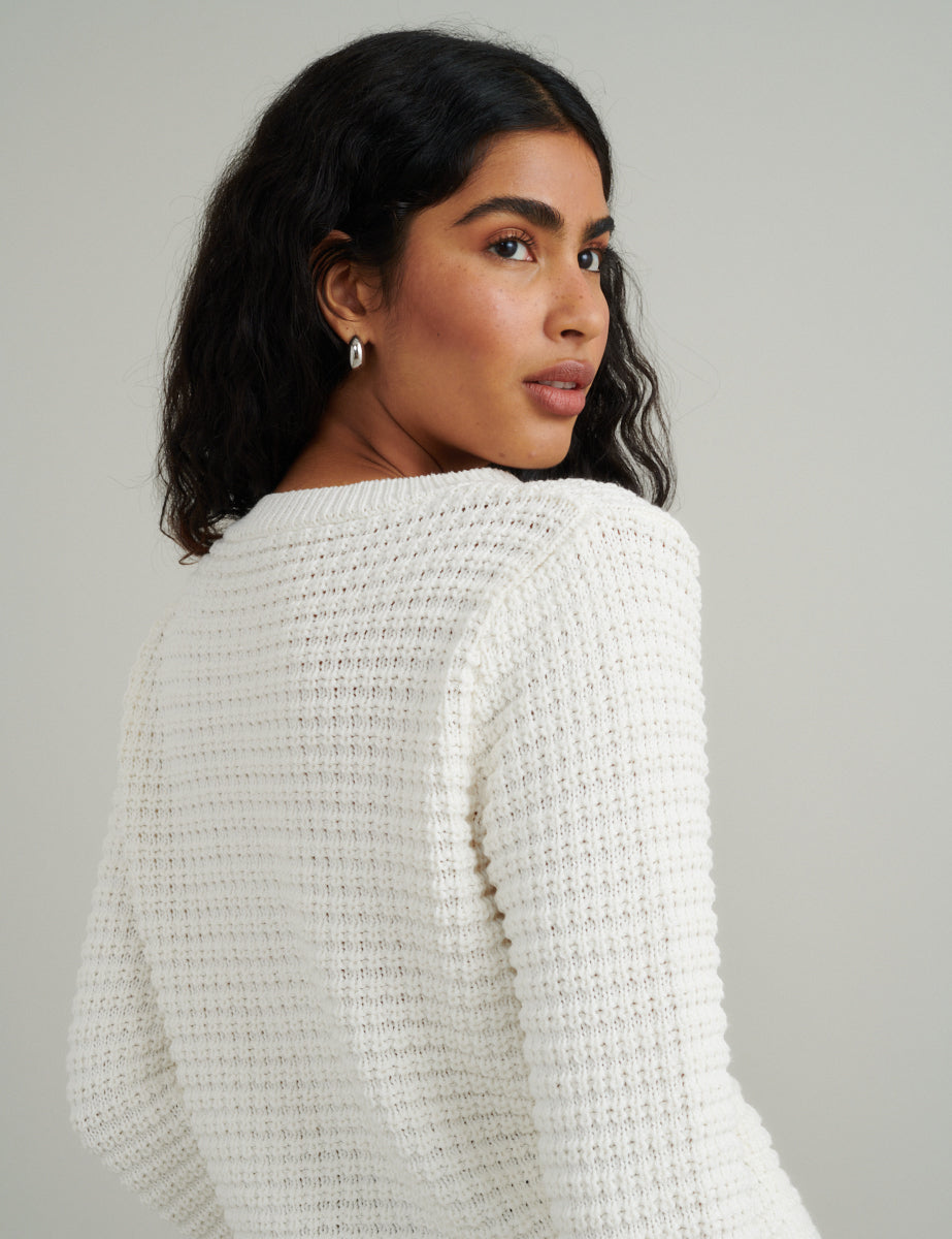 Ivory Textured Knitted Cardigan