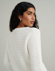 Ivory Textured Knitted Cardigan