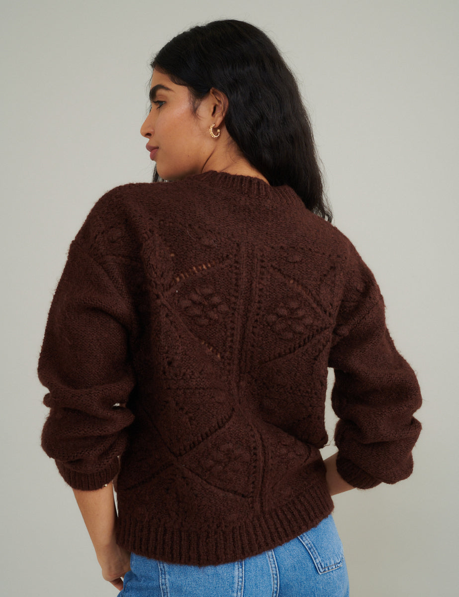 Brown Crew Neck Knitted Jumper