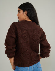 Brown Crew Neck Knitted Jumper