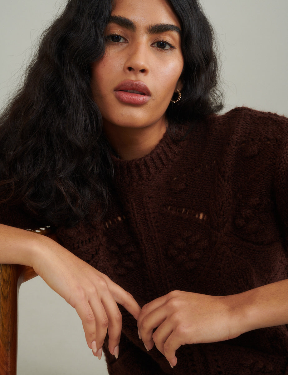 Brown Crew Neck Knitted Jumper
