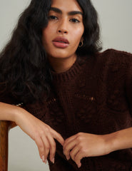 Brown Crew Neck Knitted Jumper