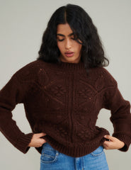 Brown Crew Neck Knitted Jumper