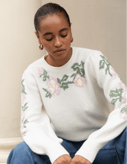 Cream Floral Crew Neck Knitted Jumper