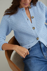 Blue Textured Knitted Cardigan
